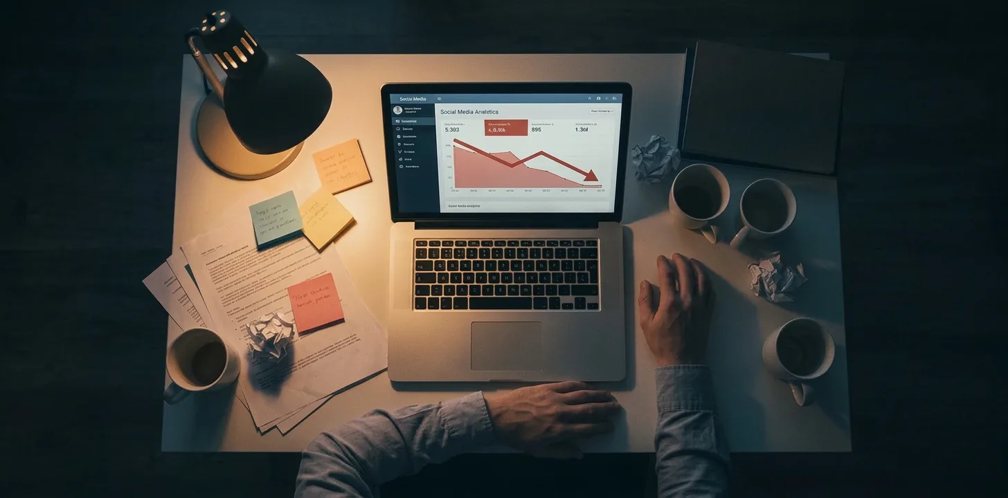 Person working at laptop in dimly lit workspace